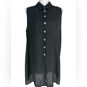 GYPSY WARRIOR / Black Sheer Dress / Button Down with Collar / Large (Estimated)